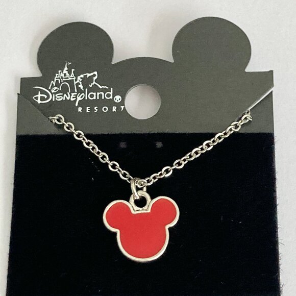 Vintage Disney Mickey Mouse Ears Necklace Icon Charm Red Enamel Disneyana 20" - Picture 3 of 10